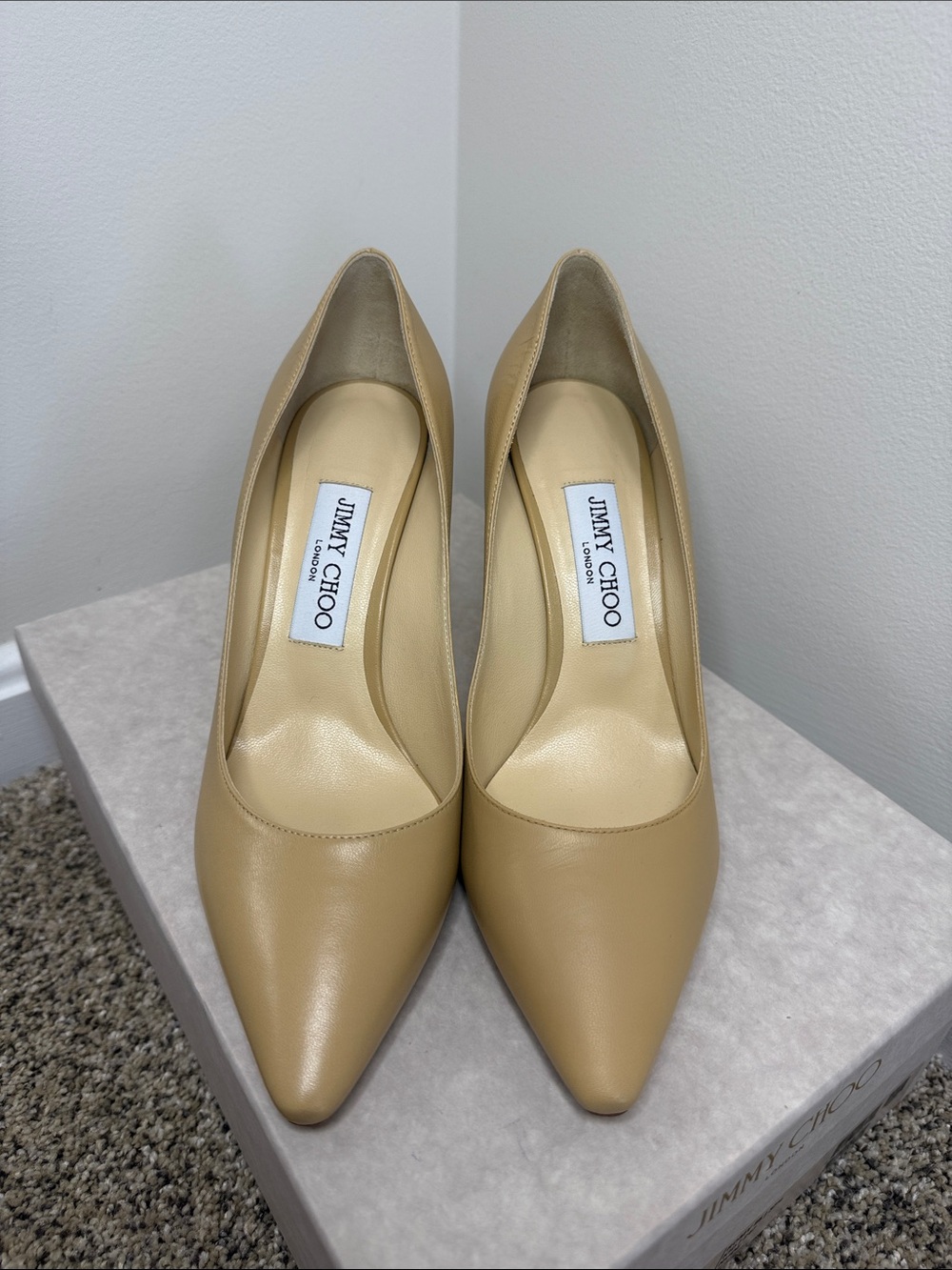 Jimmy Choo Romy 85 Kid Leather Nude Pumps 37.5